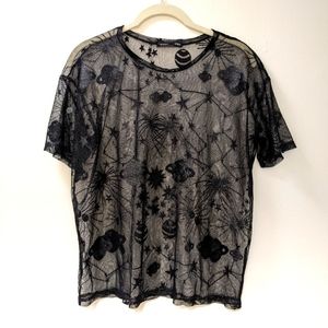 Zara Women's Sheer Outer Space Black Top Size Small 🌌